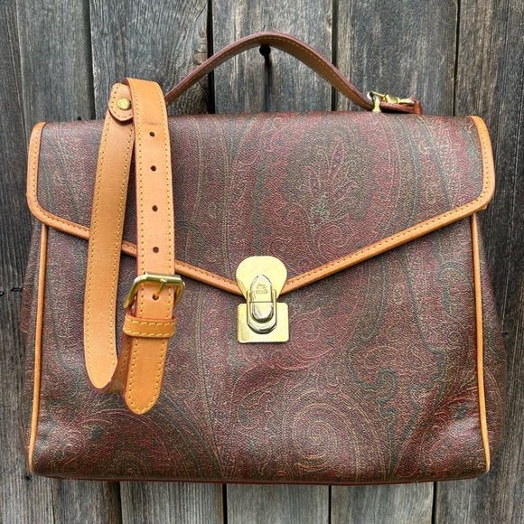 Etro Vintage Paisley Top Handle Messenger Crossbody Bag Brown - Picture 16 of 16